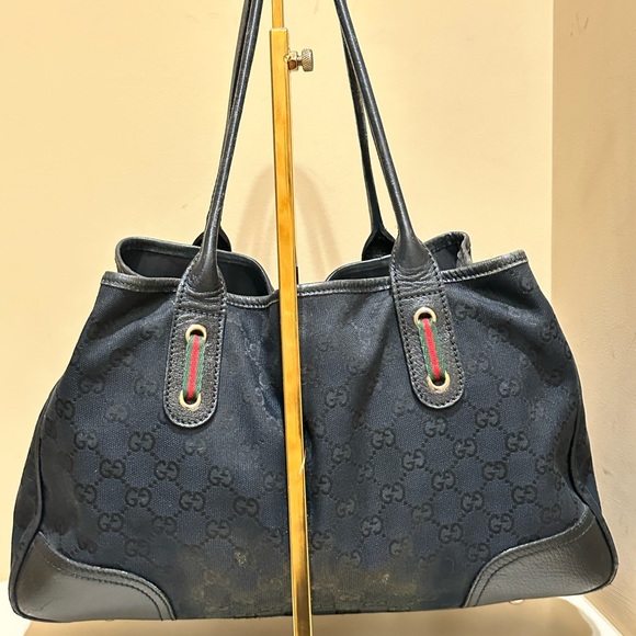 Gucci Princy Black GG Webbed Canvas Tote - Picture 5 of 11